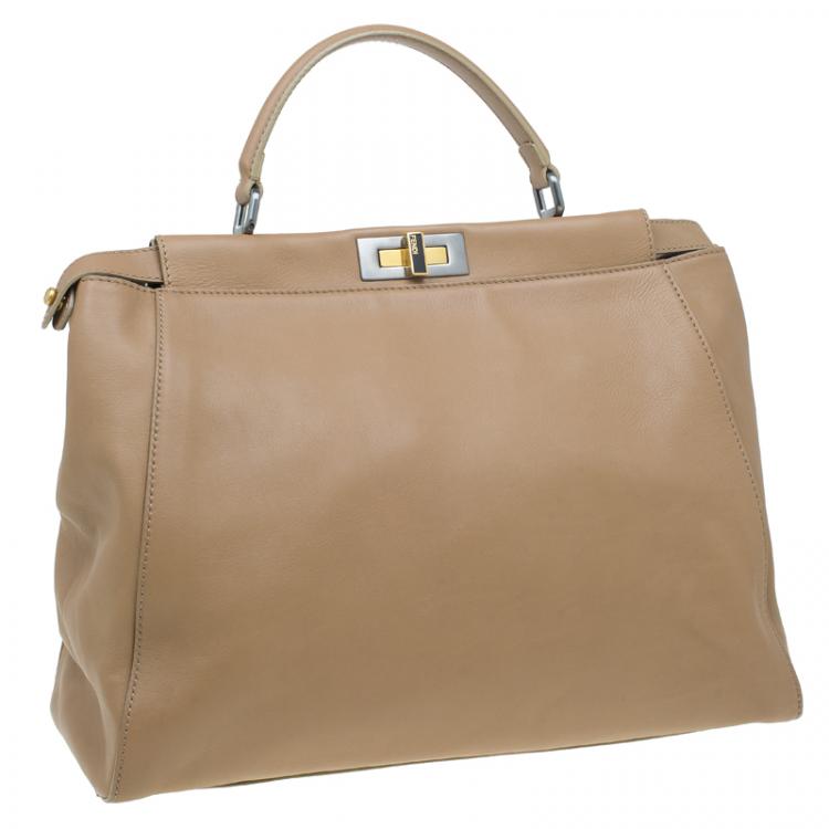 Pre Owned Fendi Brown Leather Python Lined Large Peekaboo Top Handle Bag