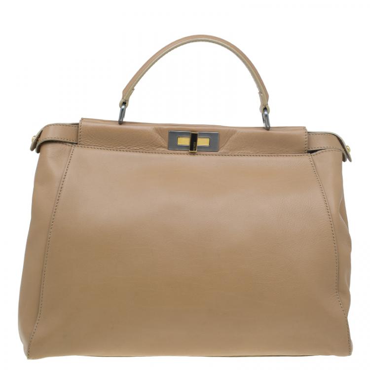 Pre Owned Fendi Brown Leather Python Lined Large Peekaboo Top Handle Bag