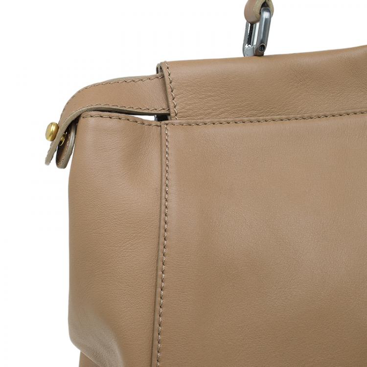 Pre Owned Fendi Brown Leather Python Lined Large Peekaboo Top Handle Bag