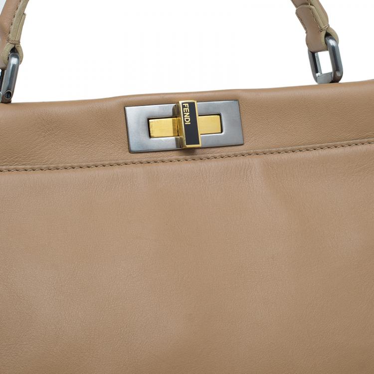 Pre Owned Fendi Brown Leather Python Lined Large Peekaboo Top Handle Bag