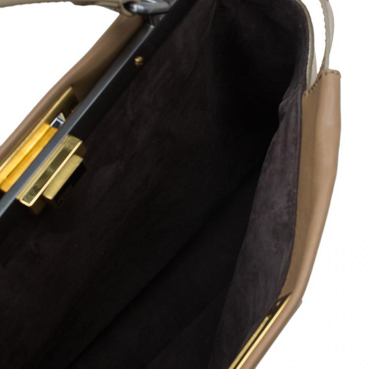 Pre Owned Fendi Brown Leather Python Lined Large Peekaboo Top Handle Bag