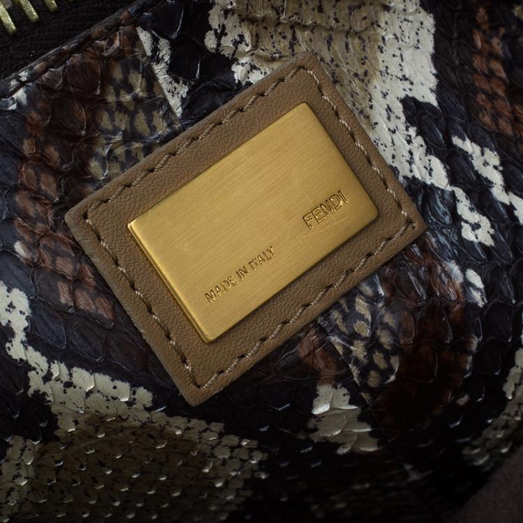 Pre Owned Fendi Brown Leather Python Lined Large Peekaboo Top Handle Bag