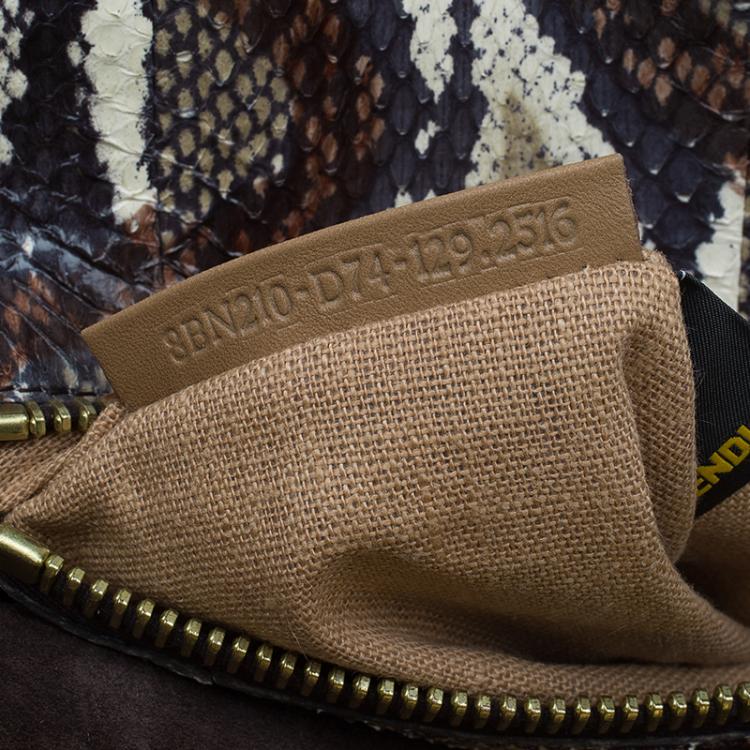Pre Owned Fendi Brown Leather Python Lined Large Peekaboo Top Handle Bag