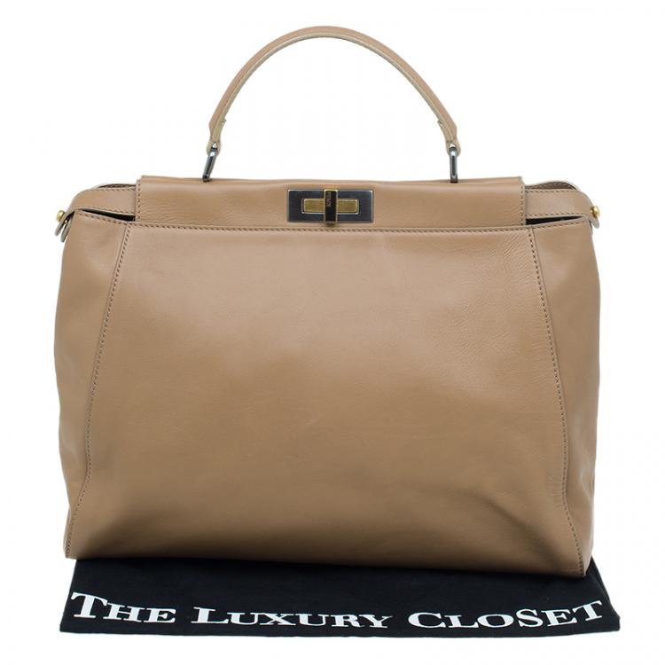 Pre Owned Fendi Brown Leather Python Lined Large Peekaboo Top Handle Bag