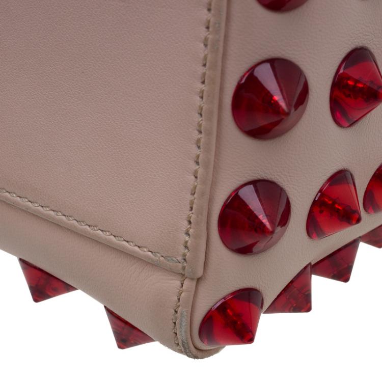Pre Owned Fendi Pink/Red Leather Mini Studded Peekaboo Top Handle Bag