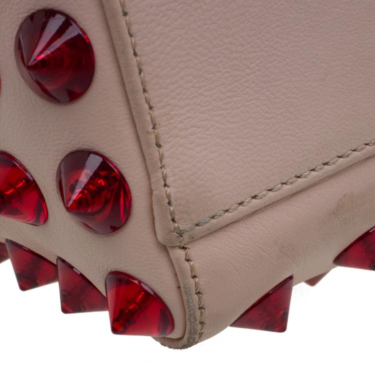 Pre Owned Fendi Pink/Red Leather Mini Studded Peekaboo Top Handle Bag