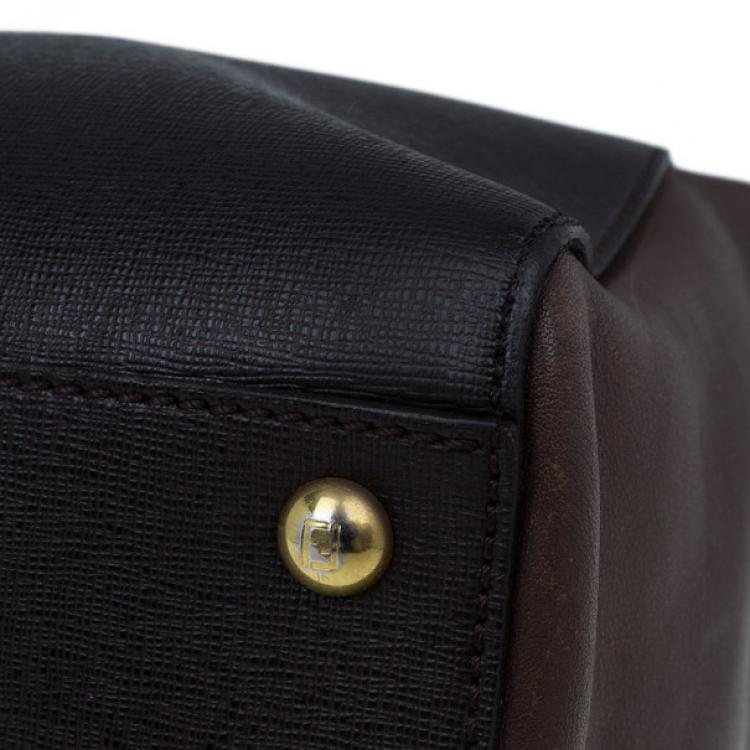 Pre Owned Fendi Brown Leather 2 Jours Tote