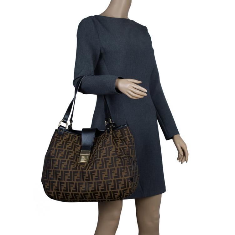 Pre Owned Fendi Tobacco Zucca Canvas Chiusura Tote