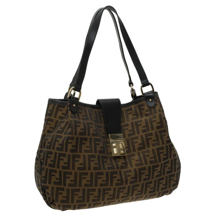 Pre Owned Fendi Tobacco Zucca Canvas Chiusura Tote