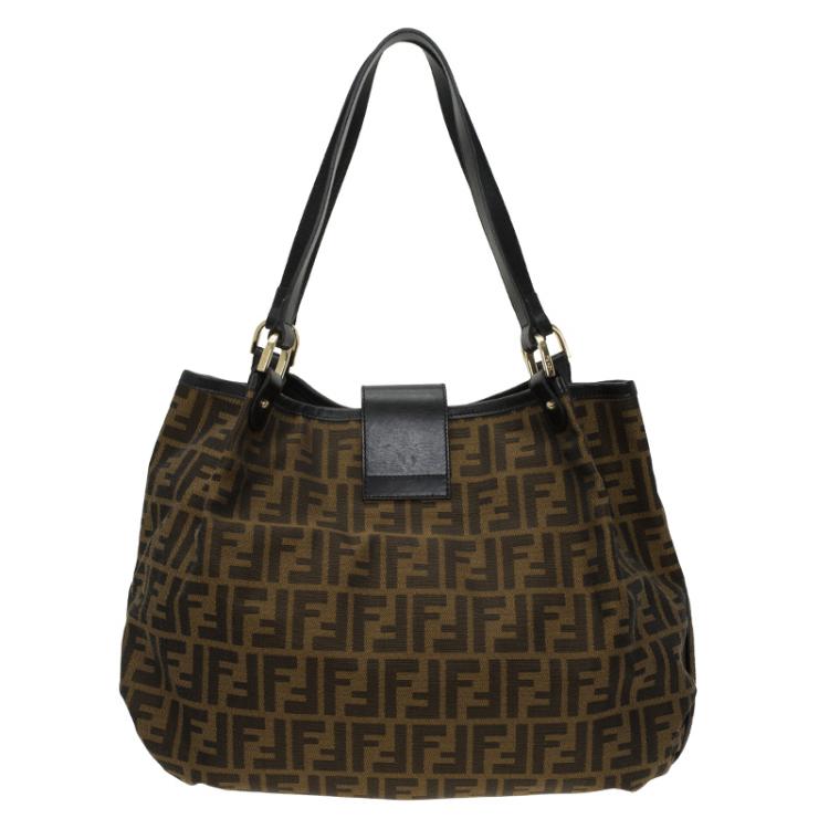 Pre Owned Fendi Tobacco Zucca Canvas Chiusura Tote