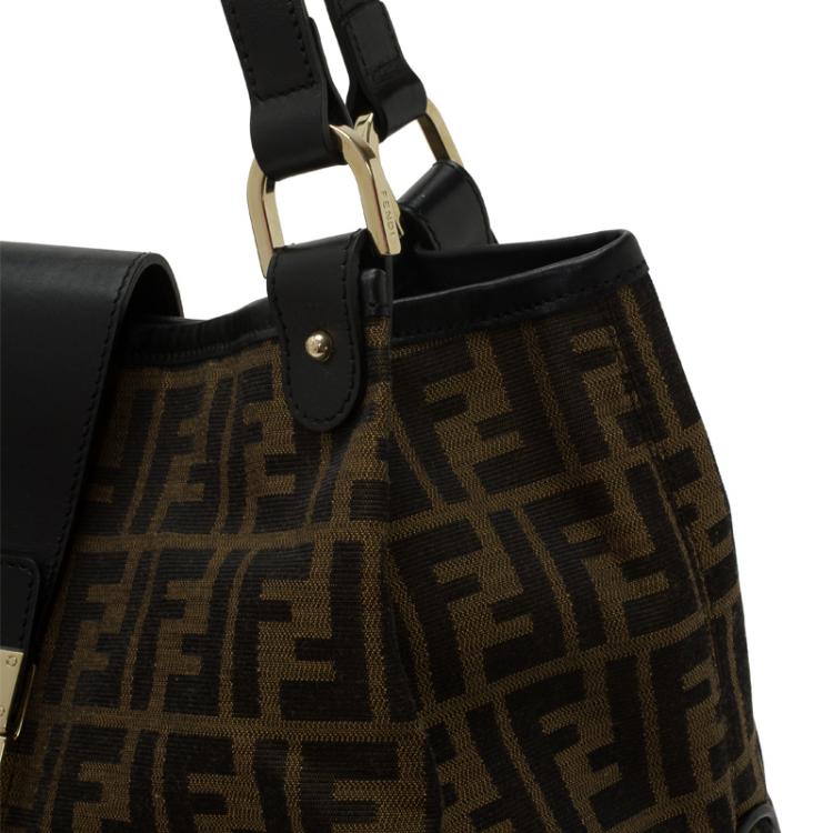 Pre Owned Fendi Tobacco Zucca Canvas Chiusura Tote