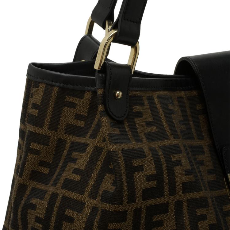 Pre Owned Fendi Tobacco Zucca Canvas Chiusura Tote
