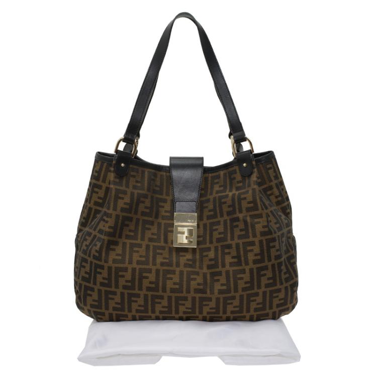 Pre Owned Fendi Tobacco Zucca Canvas Chiusura Tote