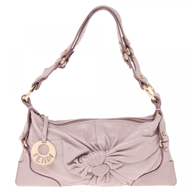 Pre Owned Fendi Rose Pink Leather Knot Baguette 