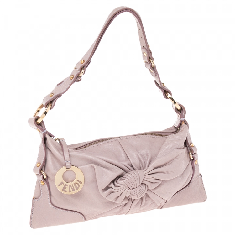 Pre Owned Fendi Rose Pink Leather Knot Baguette 