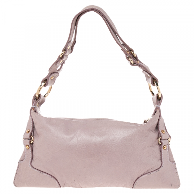 Pre Owned Fendi Rose Pink Leather Knot Baguette 