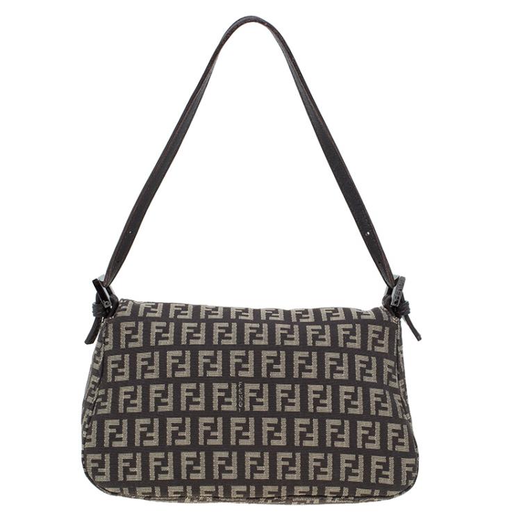 Pre Owned Fendi Brown Zucchino Canvas Mini Mama Baguette Bag