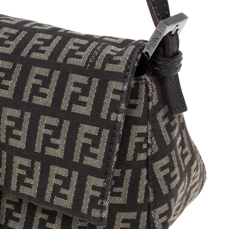 Pre Owned Fendi Brown Zucchino Canvas Mini Mama Baguette Bag