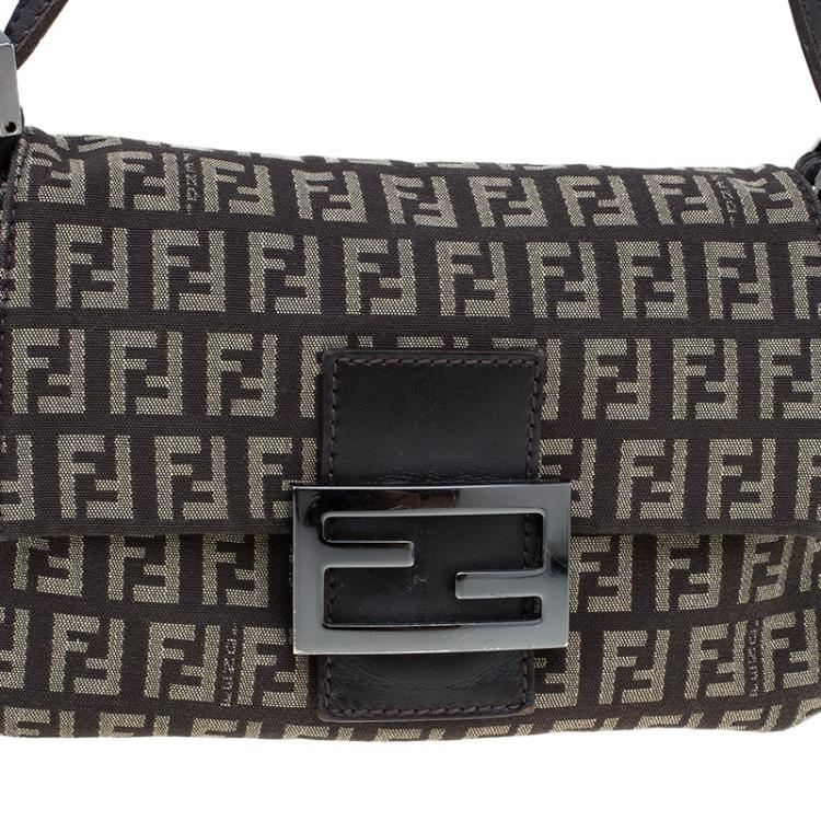 Pre Owned Fendi Brown Zucchino Canvas Mini Mama Baguette Bag