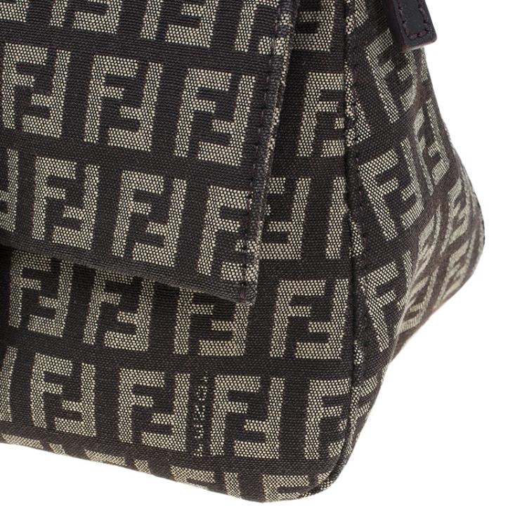 Pre Owned Fendi Brown Zucchino Canvas Mini Mama Baguette Bag