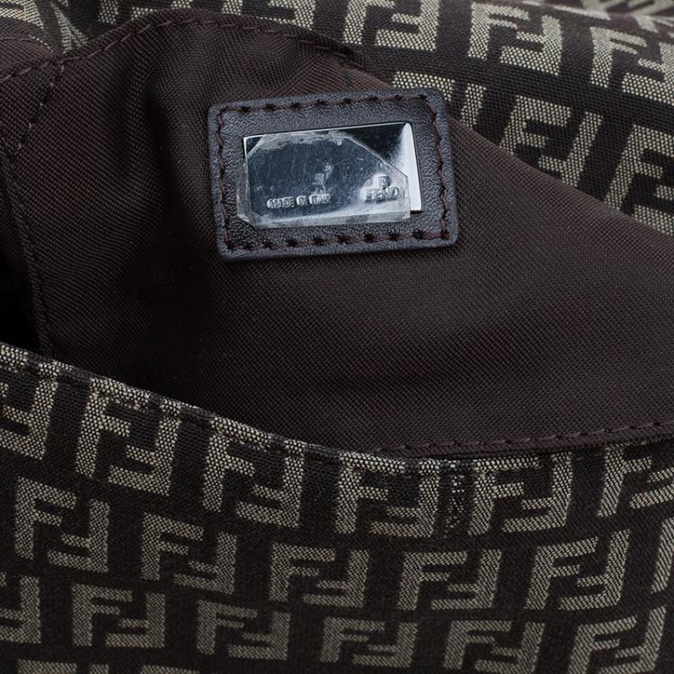 Pre Owned Fendi Brown Zucchino Canvas Mini Mama Baguette Bag