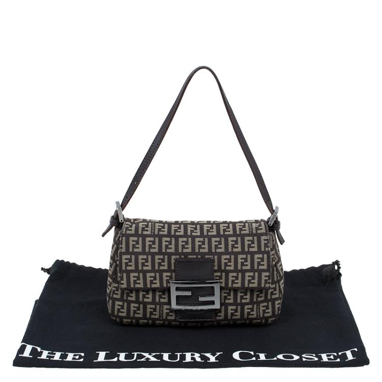 Pre Owned Fendi Brown Zucchino Canvas Mini Mama Baguette Bag
