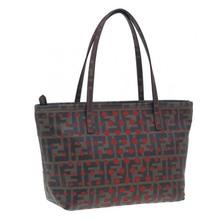 Pre Owned Fendi Brown Tobacco Zucca Spalmati Mini Roll Perforated Tote
