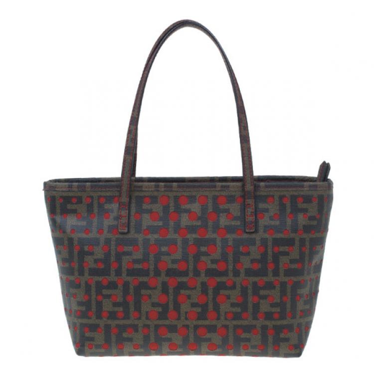 Pre Owned Fendi Brown Tobacco Zucca Spalmati Mini Roll Perforated Tote