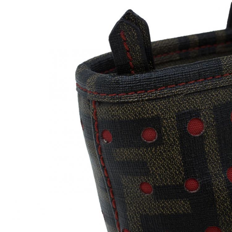 Pre Owned Fendi Brown Tobacco Zucca Spalmati Mini Roll Perforated Tote