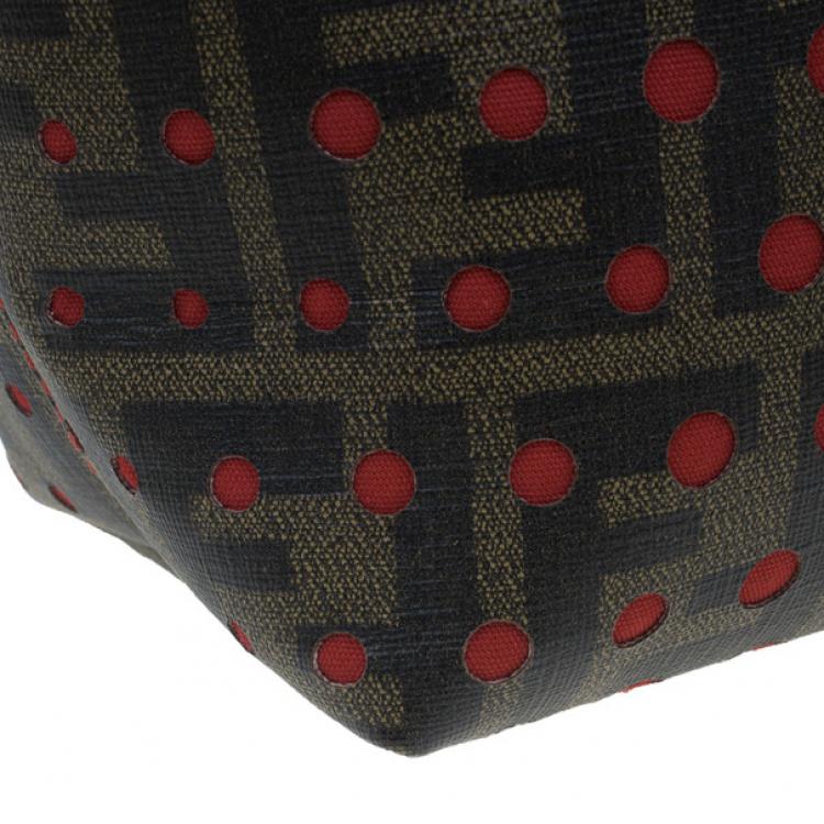 Pre Owned Fendi Brown Tobacco Zucca Spalmati Mini Roll Perforated Tote