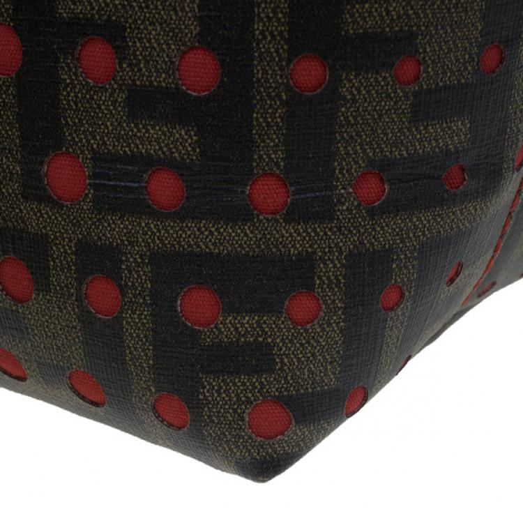 Pre Owned Fendi Brown Tobacco Zucca Spalmati Mini Roll Perforated Tote