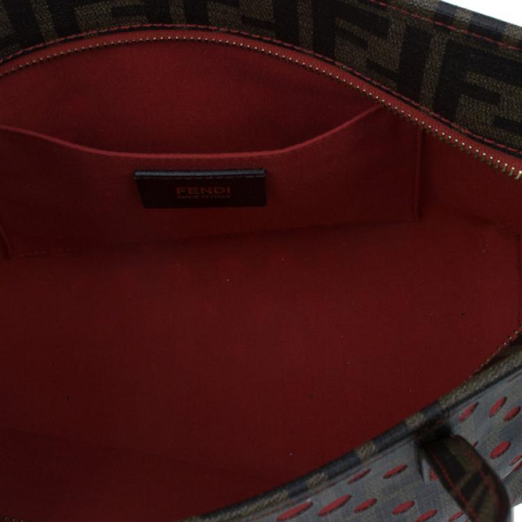 Pre Owned Fendi Brown Tobacco Zucca Spalmati Mini Roll Perforated Tote