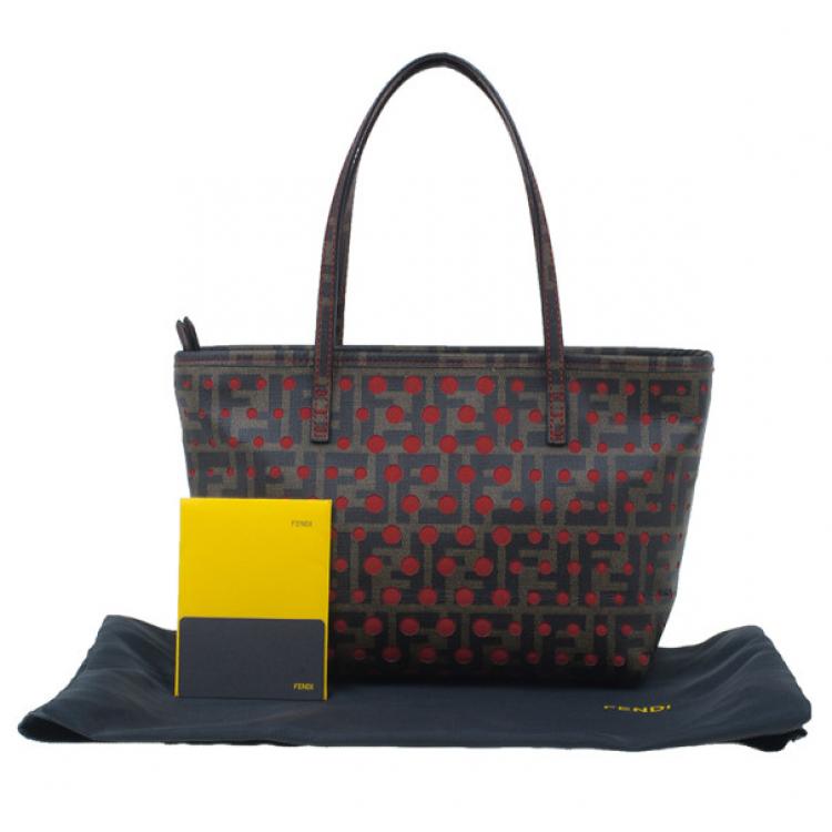 Pre Owned Fendi Brown Tobacco Zucca Spalmati Mini Roll Perforated Tote