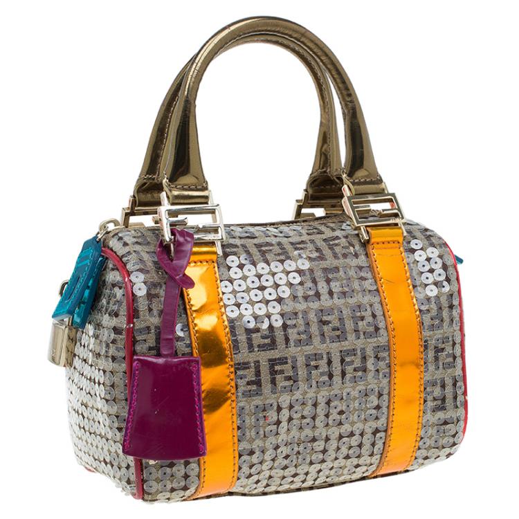 Pre Owned Fendi Multicolor Zucchino Canvas Mini Sequins Forever Bauletto Boston Bag