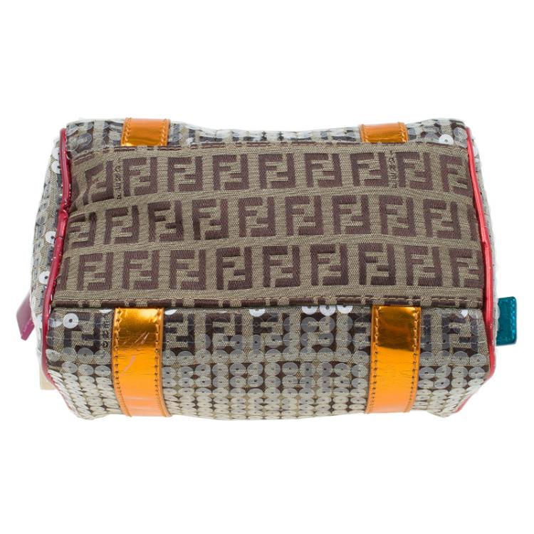 Pre Owned Fendi Multicolor Zucchino Canvas Mini Sequins Forever Bauletto Boston Bag