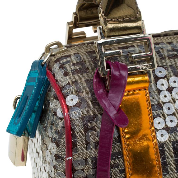 Pre Owned Fendi Multicolor Zucchino Canvas Mini Sequins Forever Bauletto Boston Bag