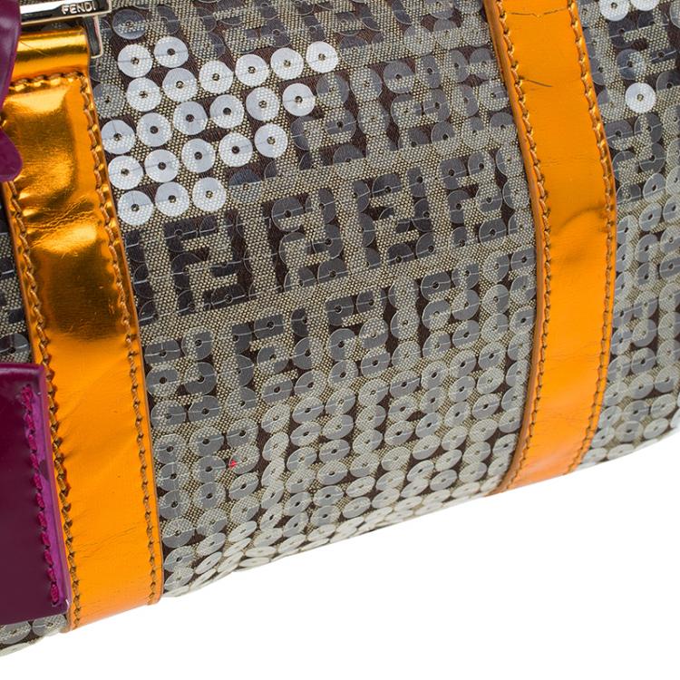 Pre Owned Fendi Multicolor Zucchino Canvas Mini Sequins Forever Bauletto Boston Bag