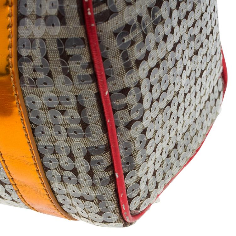 Pre Owned Fendi Multicolor Zucchino Canvas Mini Sequins Forever Bauletto Boston Bag