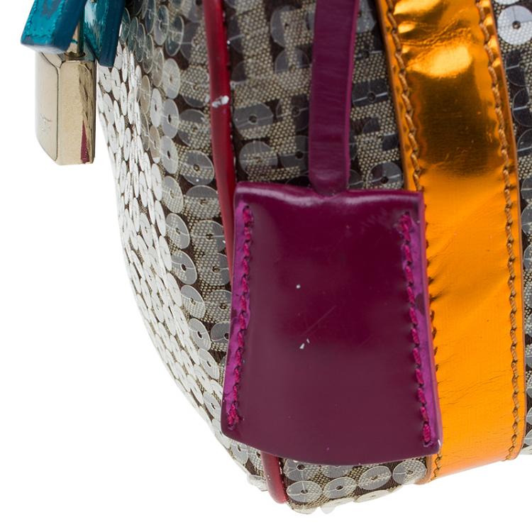 Pre Owned Fendi Multicolor Zucchino Canvas Mini Sequins Forever Bauletto Boston Bag