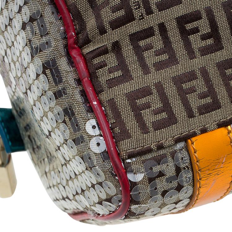 Pre Owned Fendi Multicolor Zucchino Canvas Mini Sequins Forever Bauletto Boston Bag