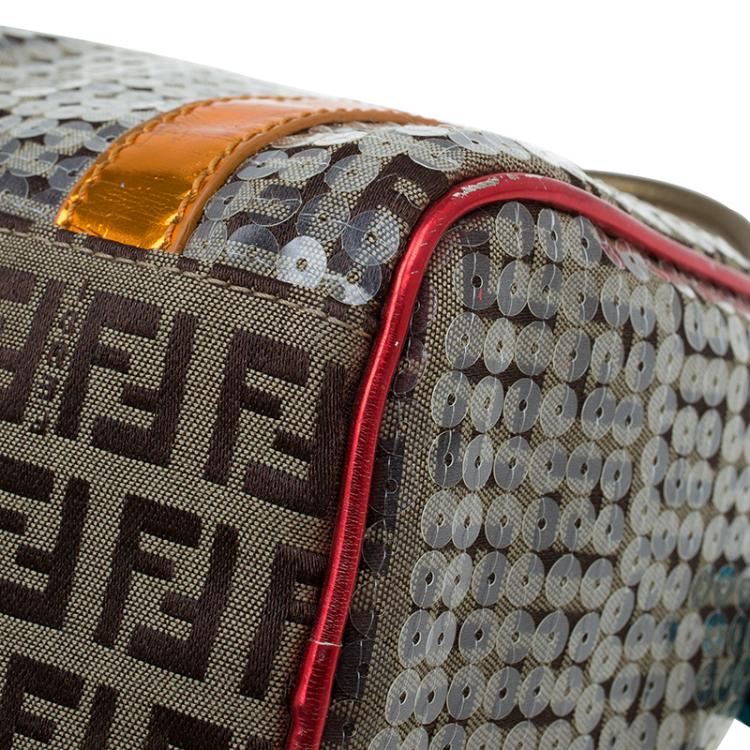 Pre Owned Fendi Multicolor Zucchino Canvas Mini Sequins Forever Bauletto Boston Bag