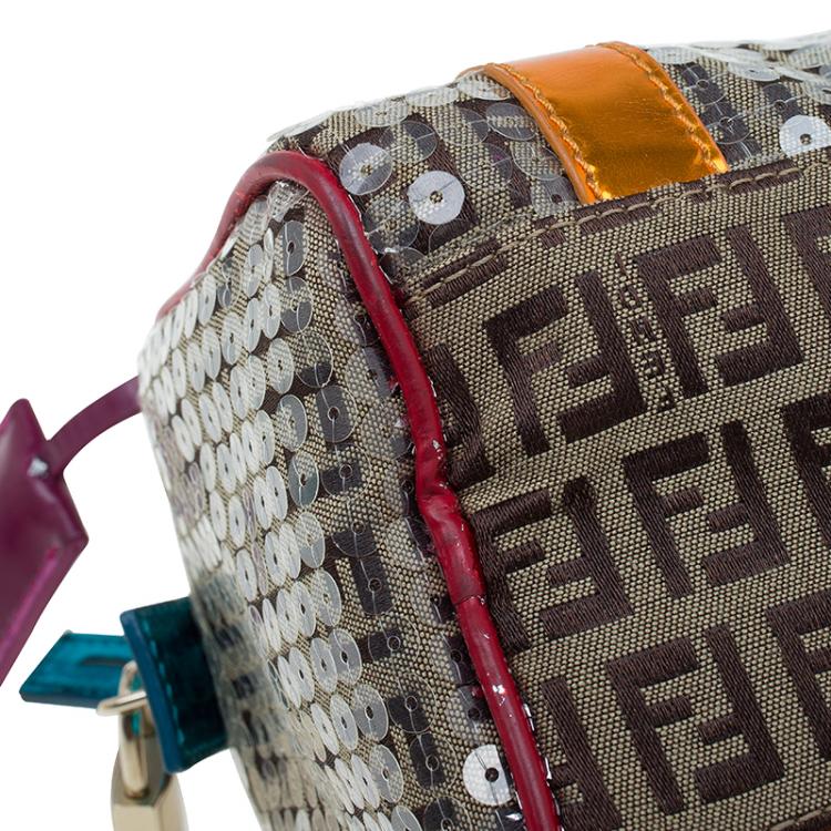 Pre Owned Fendi Multicolor Zucchino Canvas Mini Sequins Forever Bauletto Boston Bag