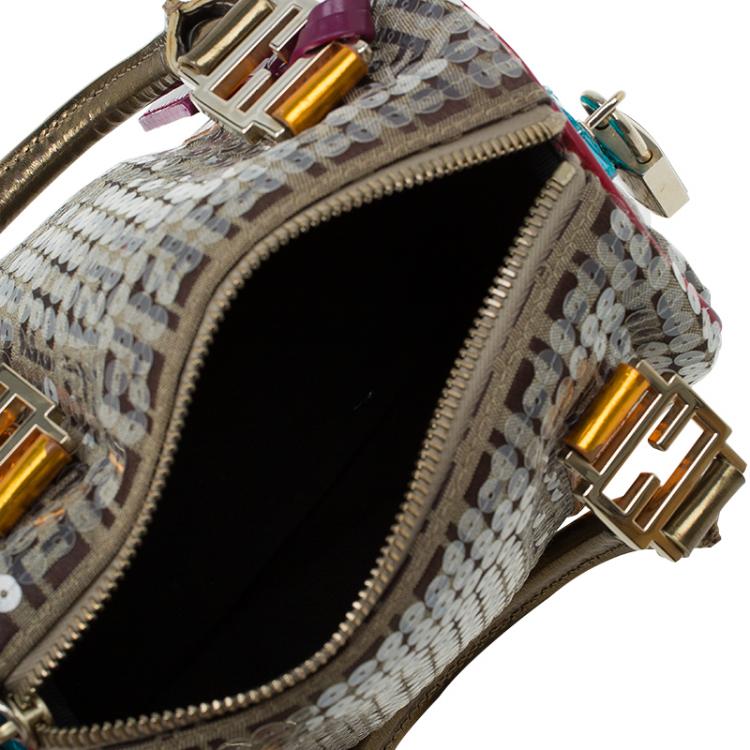 Pre Owned Fendi Multicolor Zucchino Canvas Mini Sequins Forever Bauletto Boston Bag