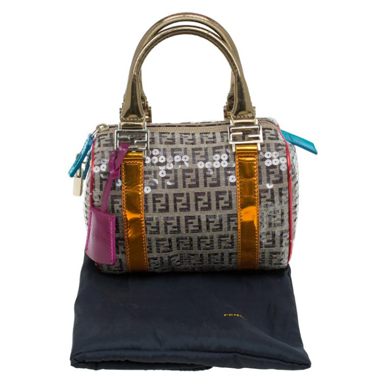 Pre Owned Fendi Multicolor Zucchino Canvas Mini Sequins Forever Bauletto Boston Bag