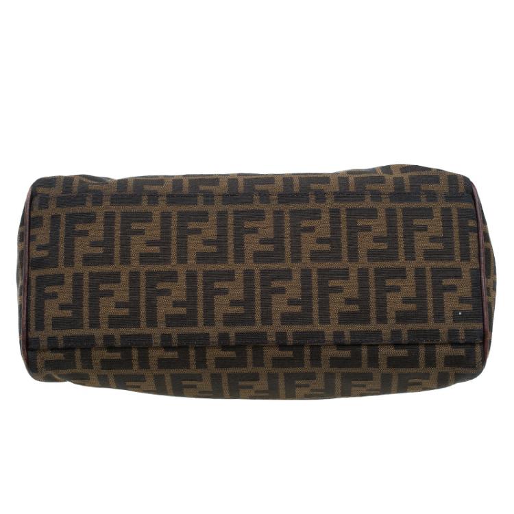 Pre Owned Fendi Tobacco Zucca Canvas/Leather Small Du Jour Tote