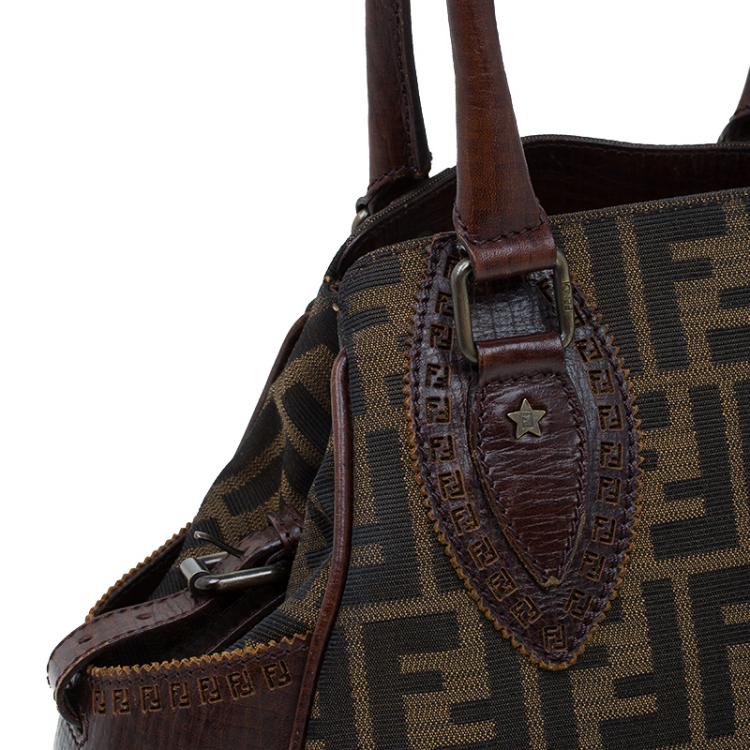 Pre Owned Fendi Tobacco Zucca Canvas/Leather Small Du Jour Tote
