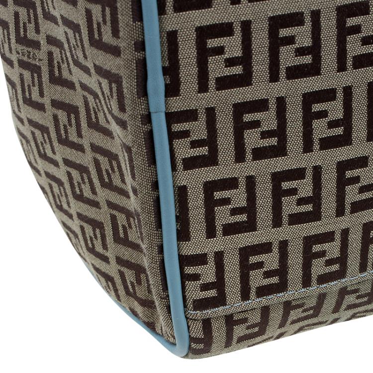 Pre Owned Fendi Blue and Beige Zucchino Canvas Forever Bauletto Boston Bag