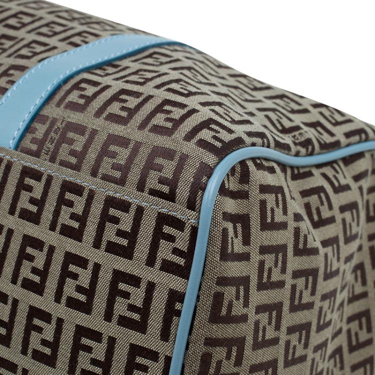 Pre Owned Fendi Blue and Beige Zucchino Canvas Forever Bauletto Boston Bag