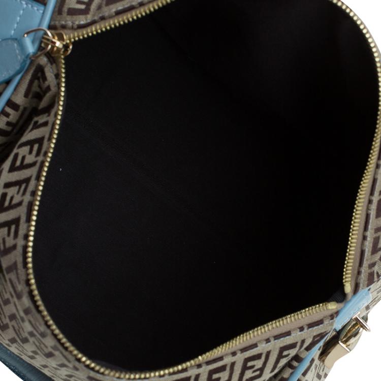Pre Owned Fendi Blue and Beige Zucchino Canvas Forever Bauletto Boston Bag