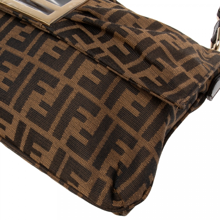 Pre Owned Fendi Tobacco Zucca Canvas and Patent Leather Mia Flap Bag